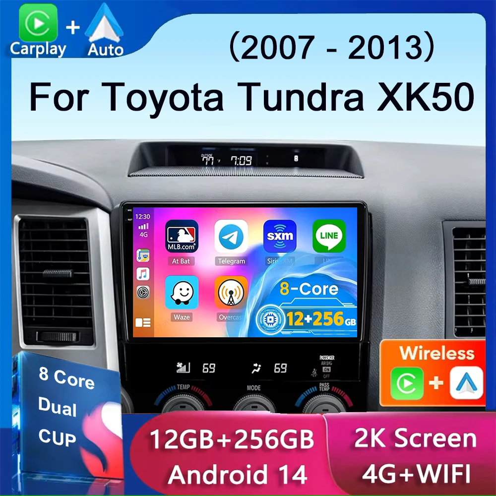 Android 14 For Toyota Tundra XK50 2007 - 2013 Sequoia XK60 2008 - 2017 Car Radio Multimedia Video Player Navigation Screen Auto