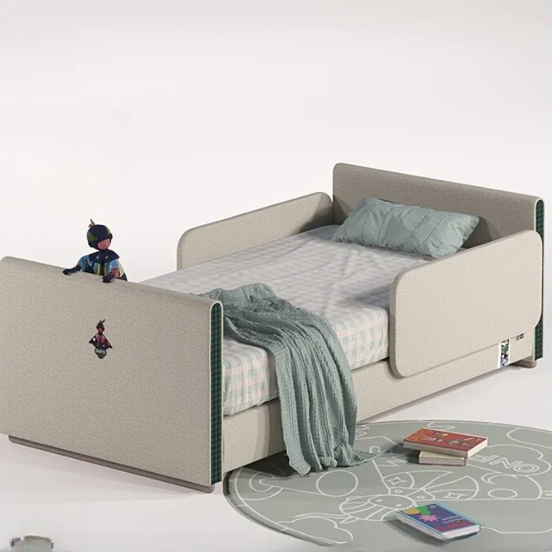 Children's splicing bed, soft bag solid wood bed with guardrail Multifunctional widened bedside bed