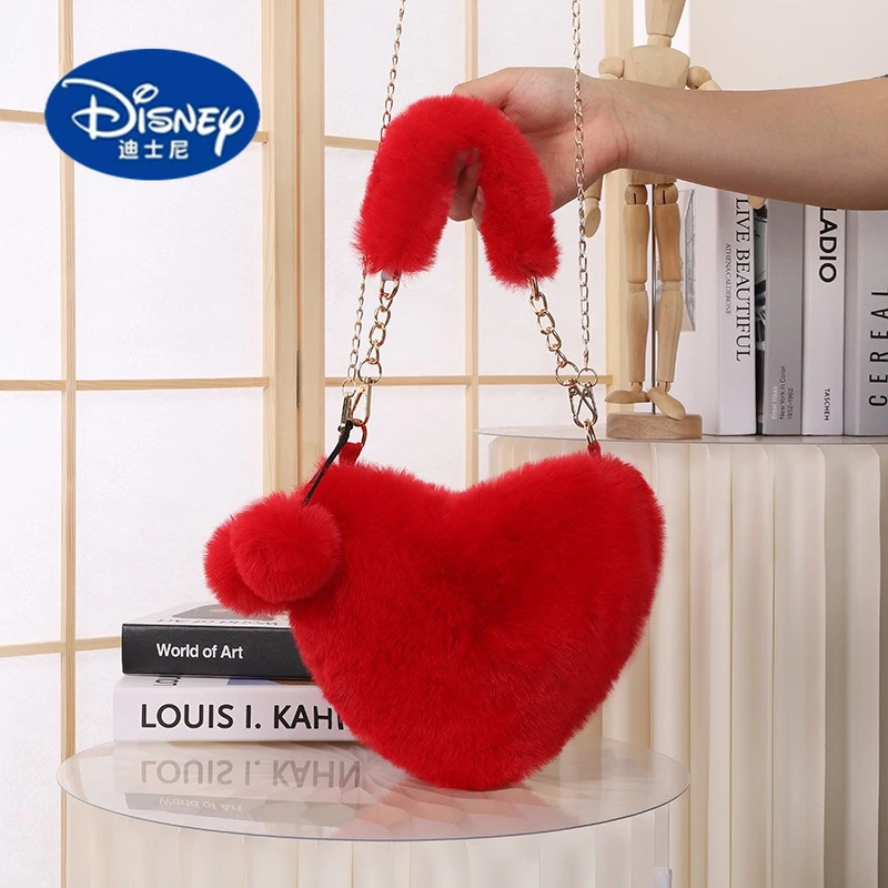 Disney Hot Sale Plüsch-Herz-Tasche – süße modische Umhängetasche mit Kettenriemen, bezaubernde und schicke herzförmige Handtasche