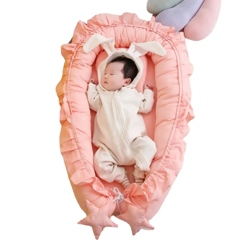 Newborn Baby Bed for Girl Boy Lounger Nest Infant Portable Anti-pressure Crib In The Bionic Detachable Pillow