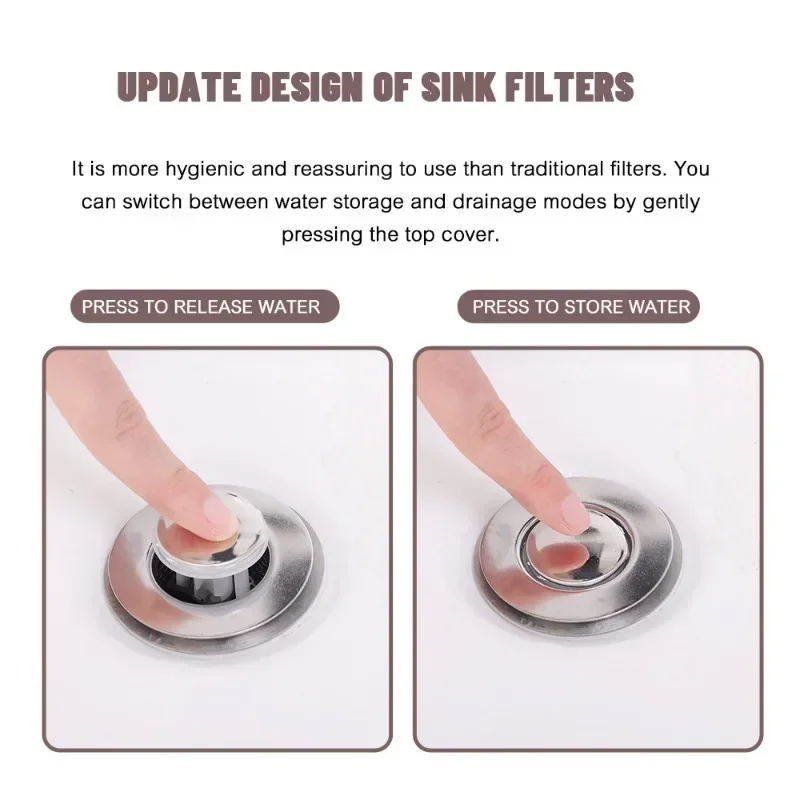 Washbasin Stainless Steel Floor Drain Filter Plug Anti Odor Pop-Up Bounce Core Basin Stopper Hair Catcher Shower Sink Strainer