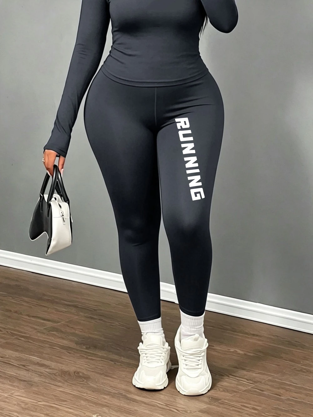 Running Letter Creative Prints Womens Thicken Pants Winter Slim Leggings Velvet High Waist Tights Casual Warm Fleece Trousers