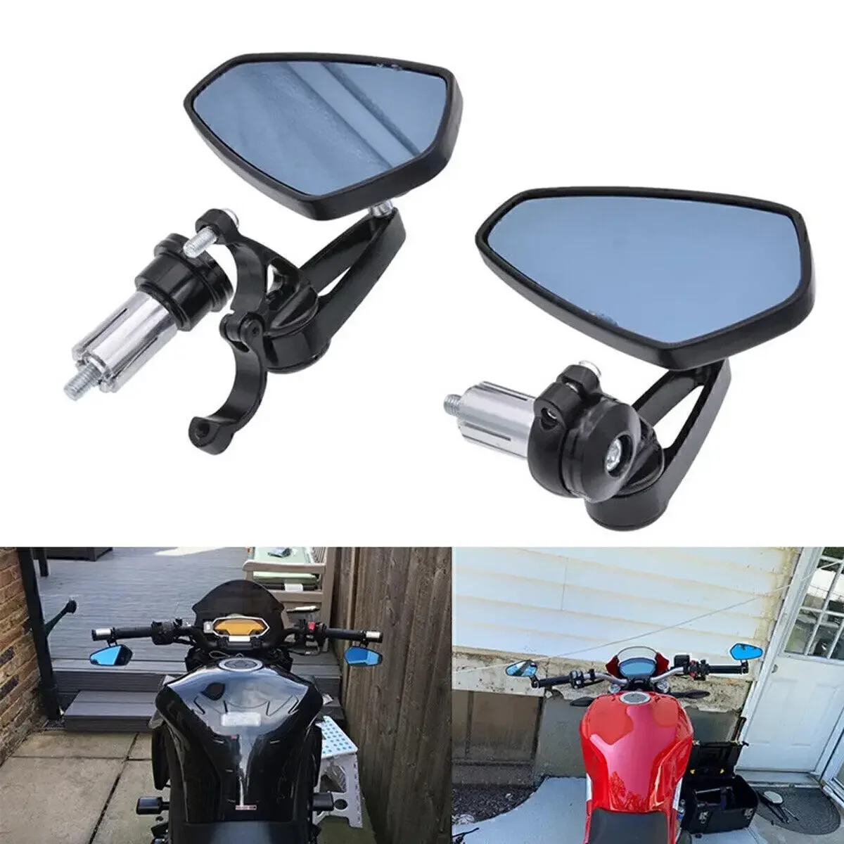 Motorcycle Handlebar Side Mirror 7/8" 22mm Motorcycle Rearview Mirror Handlebar Mirror Suitable for Motorcycles and Scooters image 2