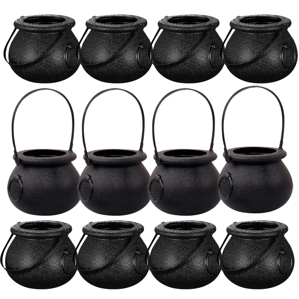 12 Pcs Halloween Candy Jar Children's Birthday Gifts Portable Cauldron Trick Treat Kettle Plastic Pot