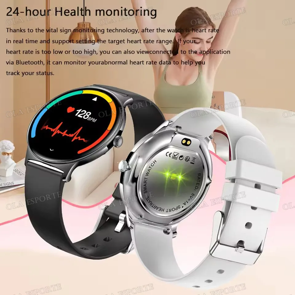 رقيقة جدا Smartwatch النساء 1.43 "HD AMOLED شاشة بلوتوث دعوة الساعات الذكية معدل ضربات القلب الصحة الرياضة اللياقة البدنية لنظام أندرويد IOS