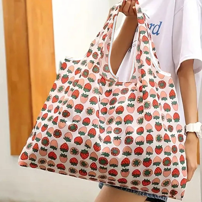 Fashion Flower Print Women\'s Handbags Foldable Eco Shopping Bag Tote Pouch Reusable Grocery Storage Bag Organizer Shopper Bags