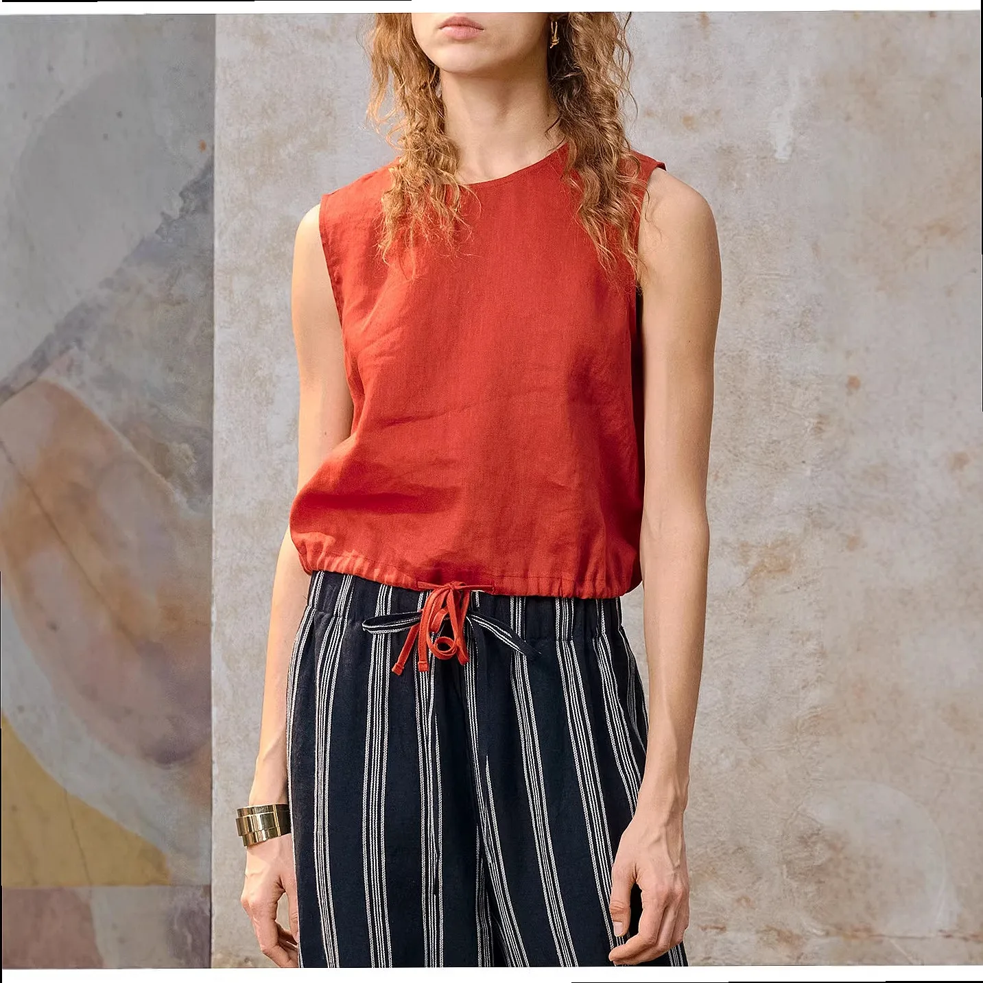 Short Vest Sleeveless Blouse Casual Drawstring Women Tops Summer Spring Loose Fit Tee