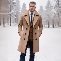 2024 Autumn and Winter High-quality Thick Long Double Breasted Men's Woolen Coat Slim Fit Woolen Coat