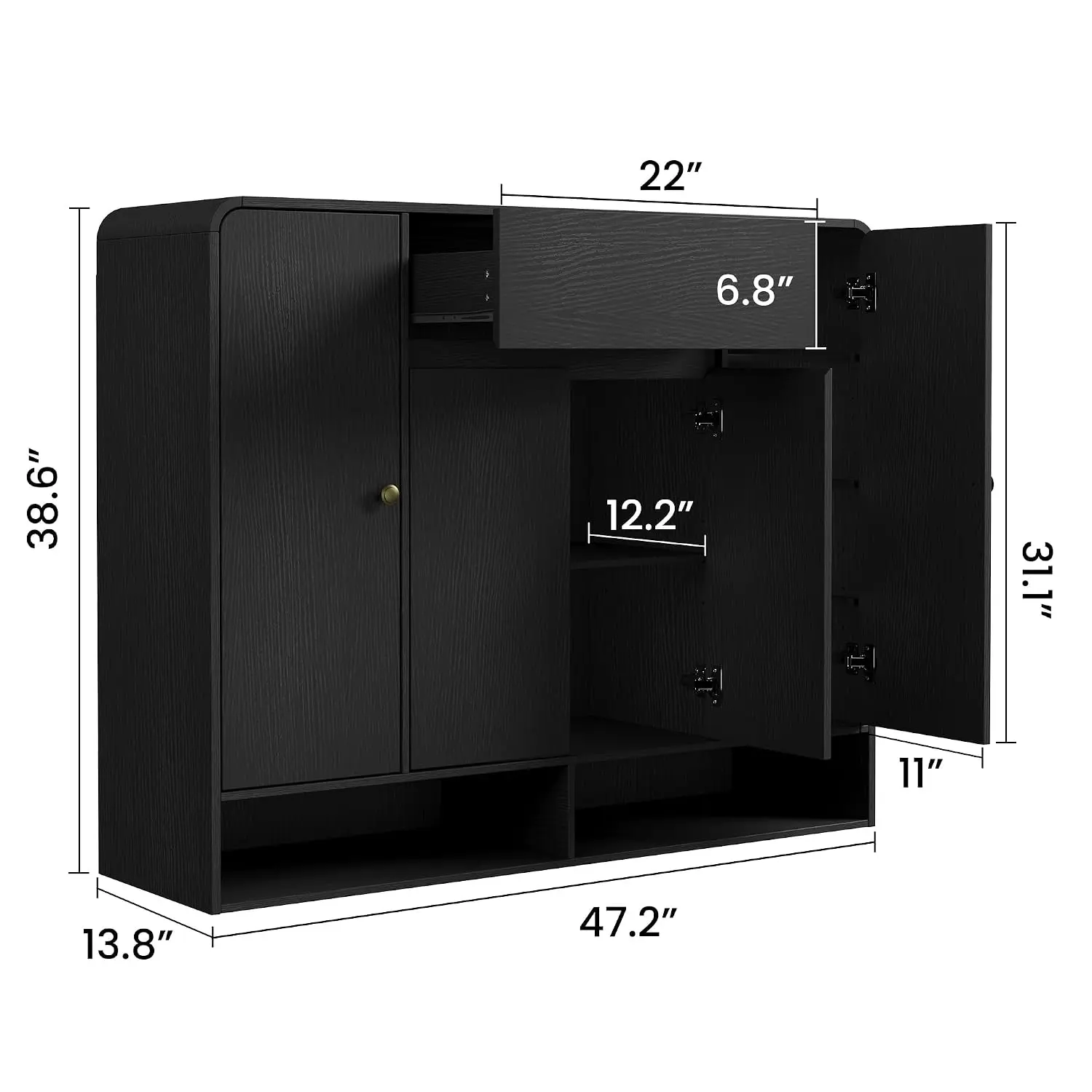 Shoe Cabinet with 4 Doors and 1 Drawer, Freestanding Wood Shoe Storage Organizer with Open Bottom Shelf, Modern, Customized