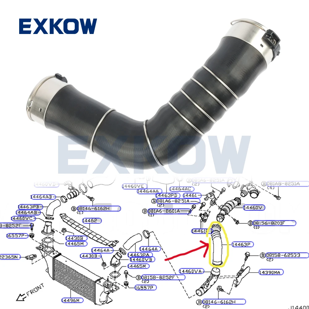 

Inter Cooler Air Inlet Hose fit for NISSAN Navara D40 2010- Pathfinder 2013-2015 14463-5X20A 14463-5X20C