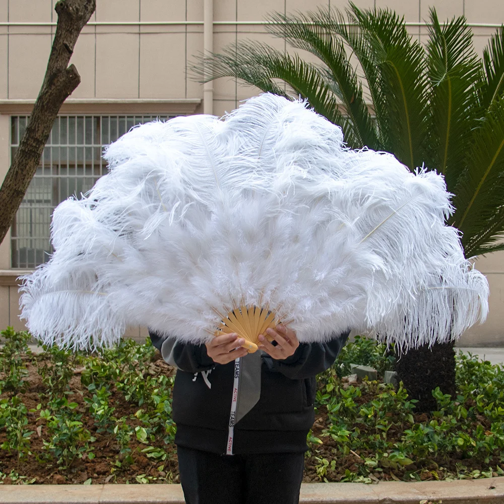 Big White Ostrich Feathers Fan Halloween Party Wedding Carnival Celebration Show DIY Decorative Pink Feathers Fan 13 Bones