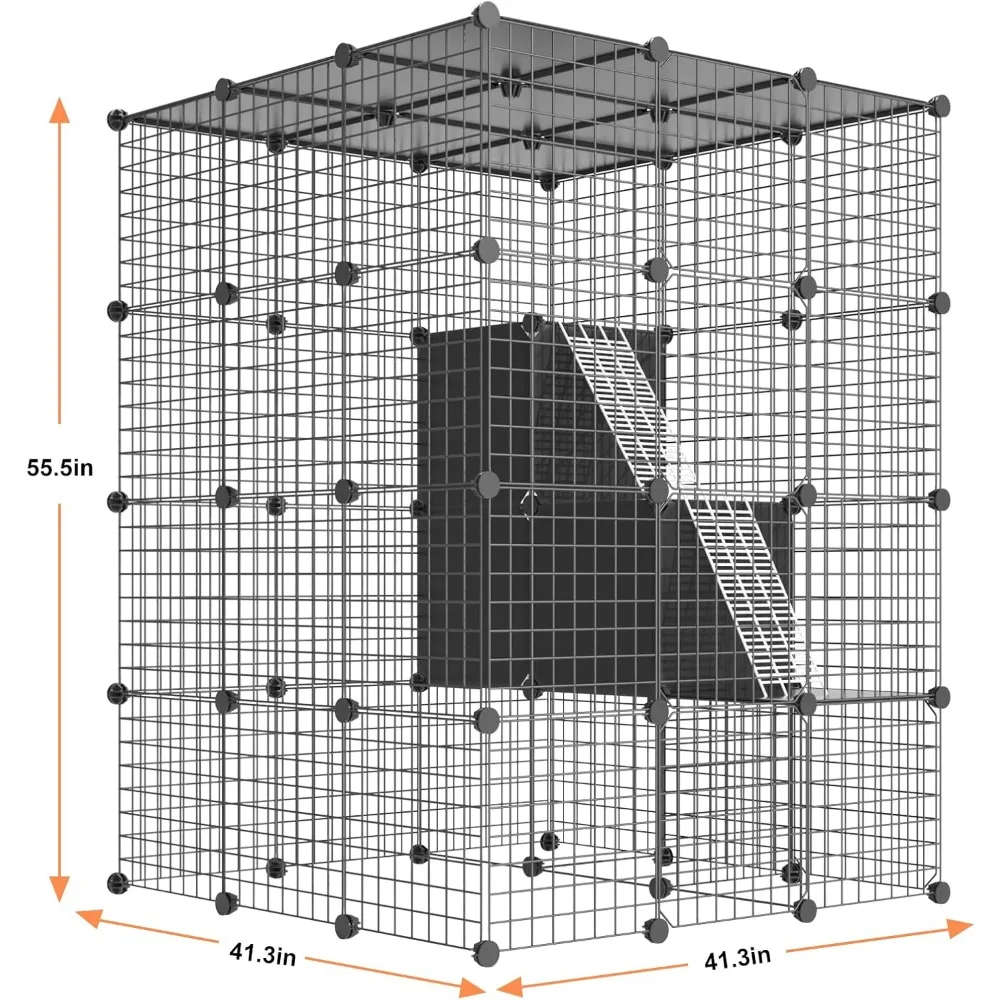 قفص القطط الداخلي - حاوية سلكية معدنية مع مكعب تخزين، قفص كيتي قابل للفصل مع منصة لـ 1-3 قطط، مساحة 3x3x4 #5