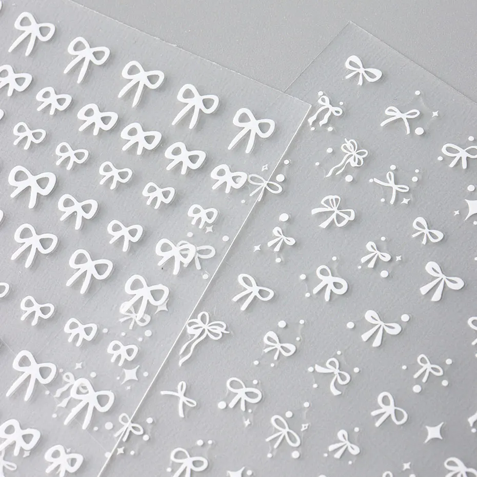 2pcs Cartoon White Bowknot Slider Mini Lace Ribbon Bow Butterfly Nail Stickers Lovely Japan Style Star Dot Charms Manicure Decor