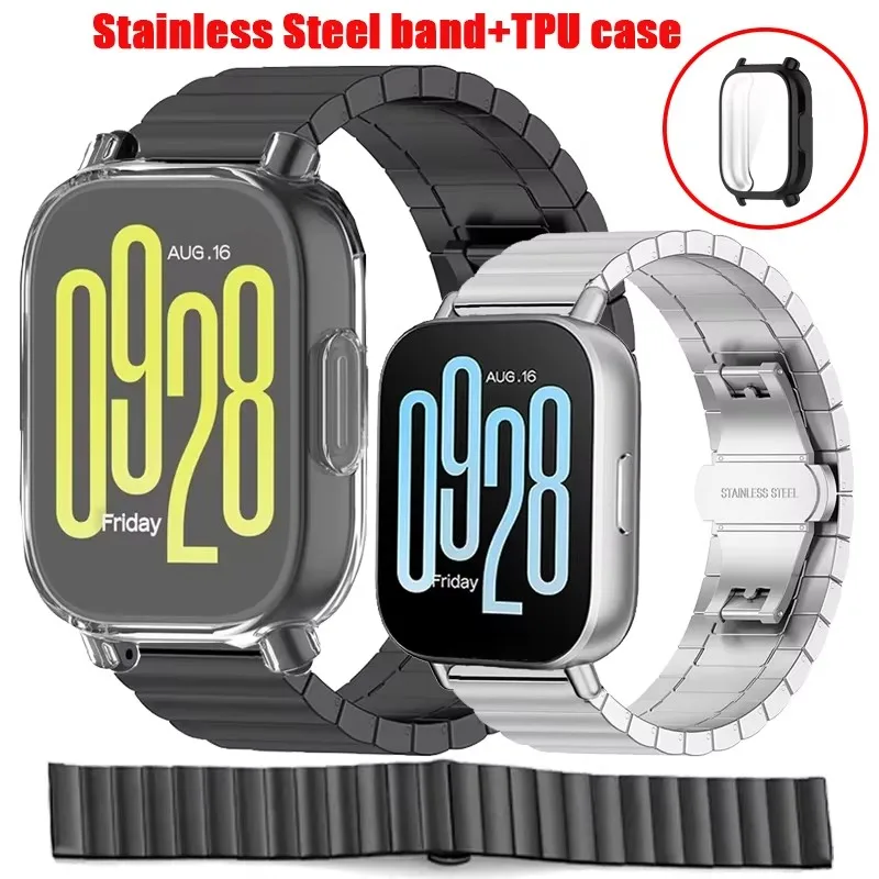Ремешок из нержавеющей стали + чехол из ТПУ с полным покрытием для Redmi Watch 5, активная защитная пленка для экрана Redmi Watch 5 Lite, металлический ремешок