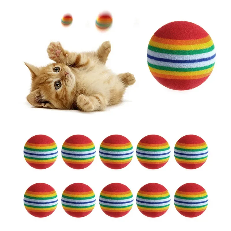 10Pcs Colorful Cat Toy Ball Interactive Cat Toys Play Chewing Rattle Scratch Natural Foam Ball Training Pet Supplies