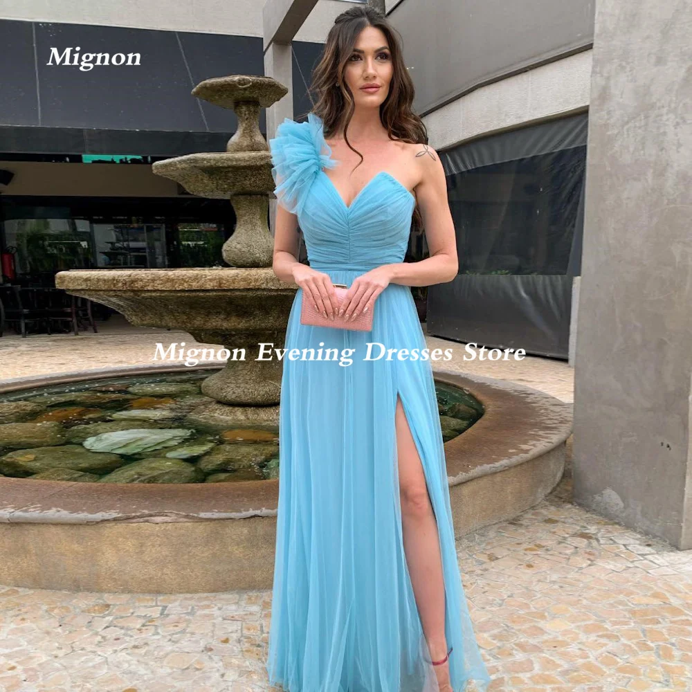 Mignon Organza A-Lijn Prom Gown One-Shoulder Sweetheart Avond Formele Ruche Vloerlengte Elegante Feestjurken Voor Dames 2023