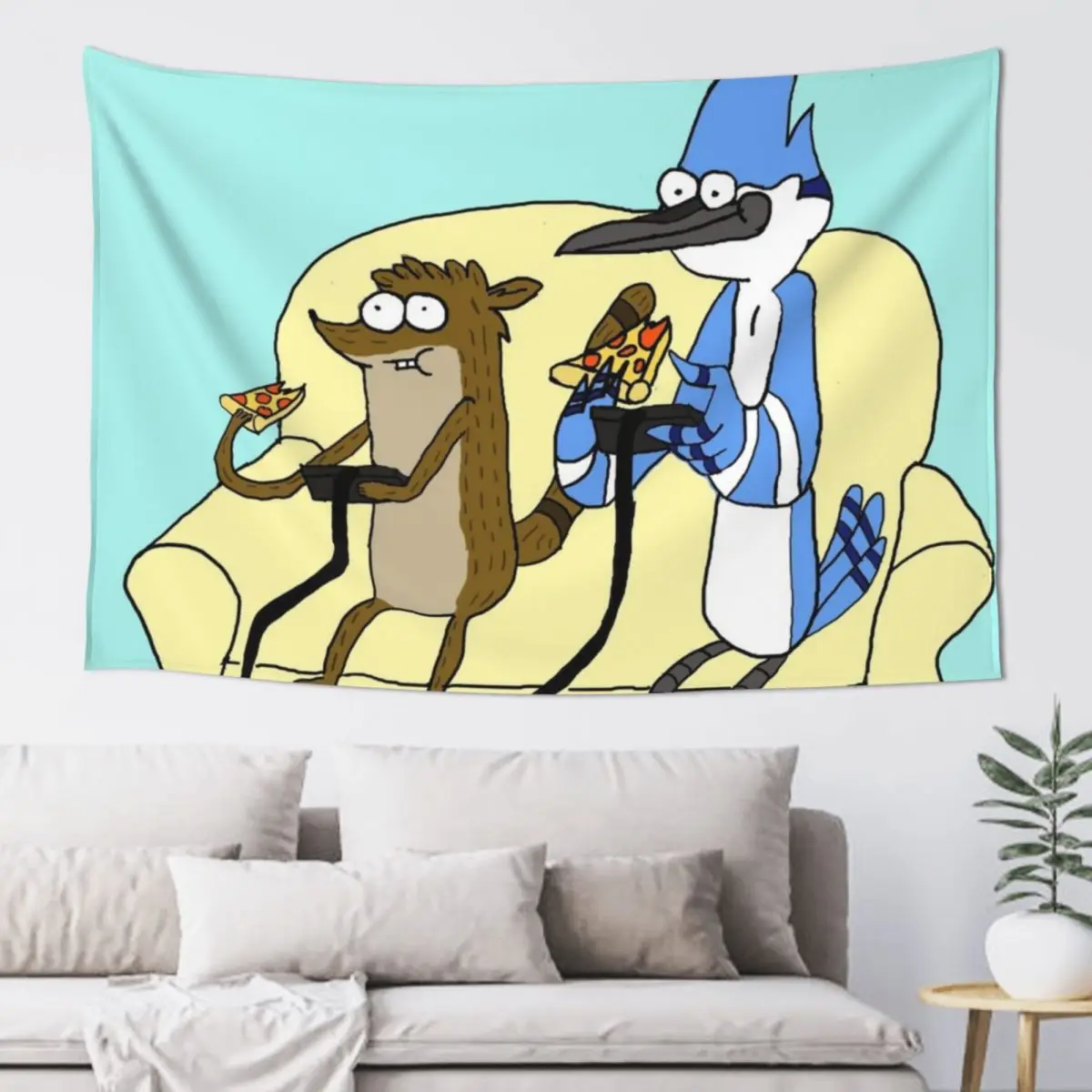

Rigby and Mordecai Best team, Love for pizza and games Tapestry Christmas Decoration Decoration Room Tapestry