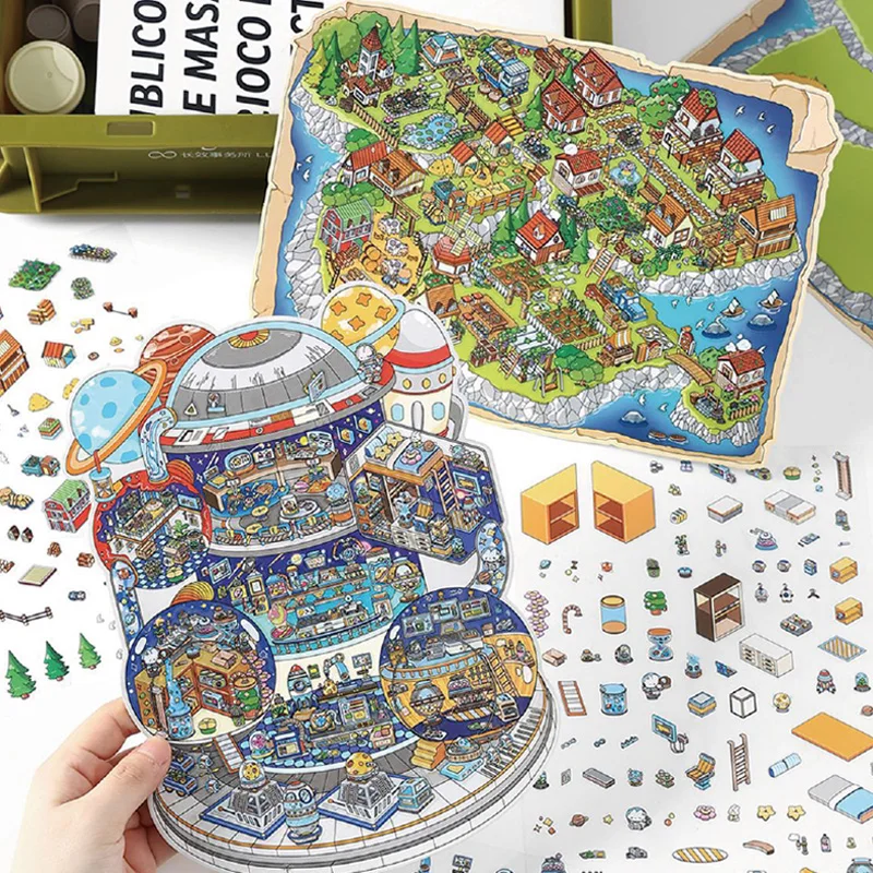 

4Pcs/bag My Cabin Theme 2.5D Oversized Aquascape Stickers DIY Sticker Highly Playable Sticker Stacking Pasting Festival