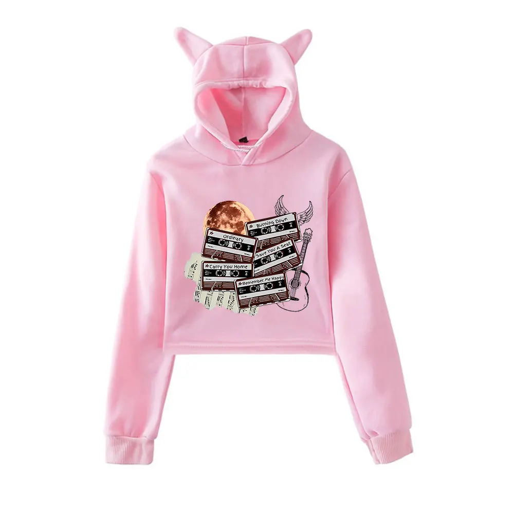 Alex Warren Merch Hoodies Sweatshirt voor meisjes Cat Ear Crop Pullover Gedrukte casual kleding