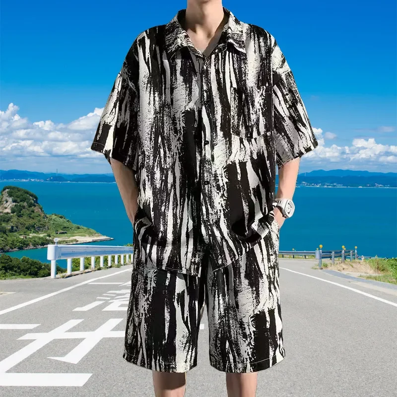 

Men's Tie-dye Print 2 Piece Set Short Sleeve Shirt and Shorts Summer Casual Outfit
