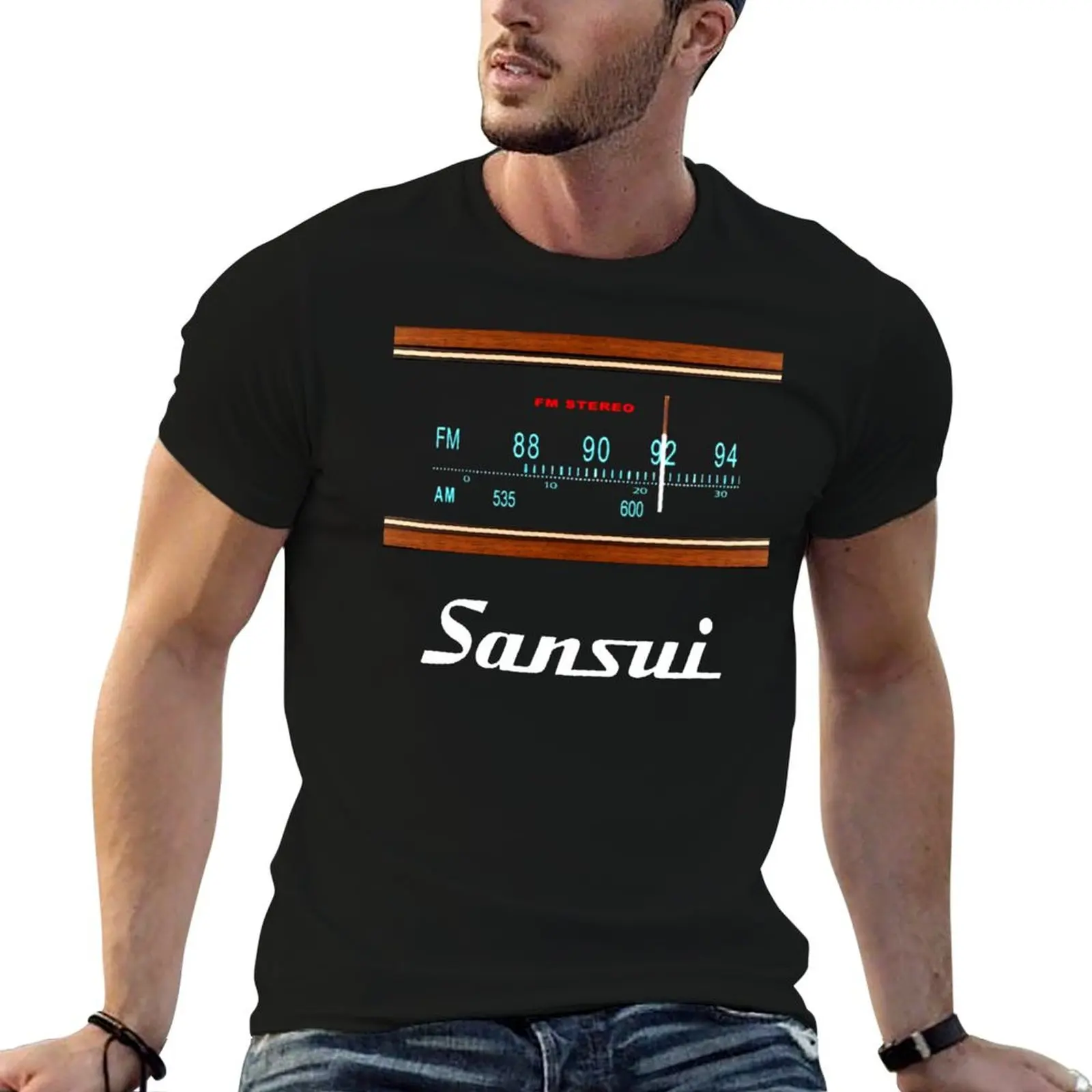 Camiseta Sansui Vintage Stereo Tuner Receiver, camisetas para homem, pacote de camisetas brancas para homem, camisetas de algodão para homem, camiseta de algodão