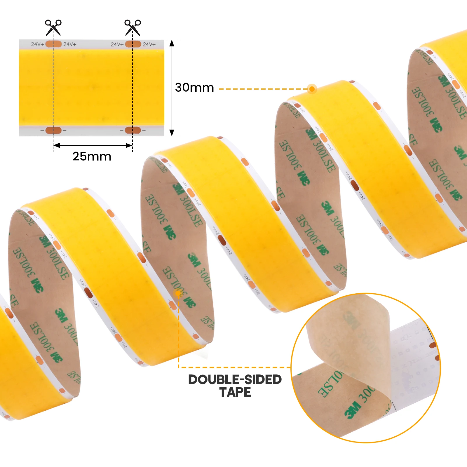 24V1600LEDs/m COB LED Strip Light 5 Rows LED Super Bright Flexible LED Tape High Density Linear Light COB Lights Home Decoratio