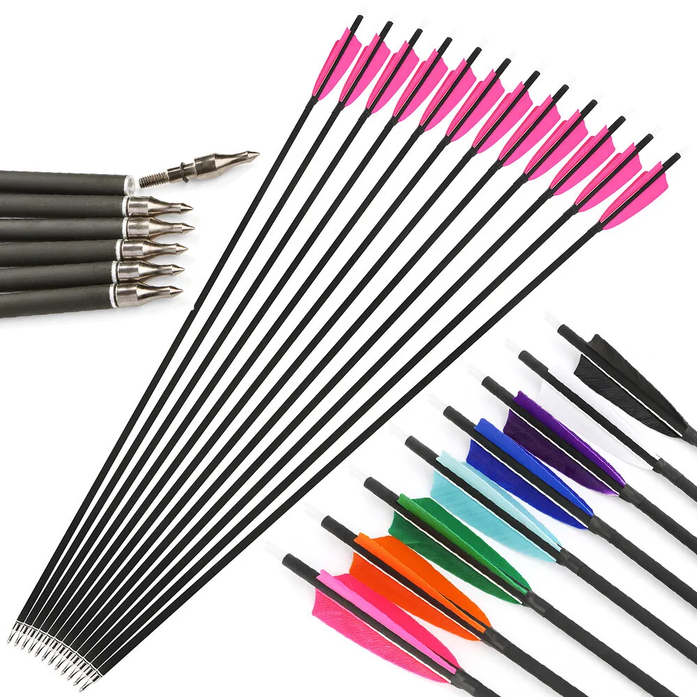 

‌‌2‌8'' 30'' 31'' 12pcs Mixed Carbon Arrow Spine 500 ID 6.2mm OD 7.8mm Colorful Outdoor Archery Hunting Shooting Accessories‌