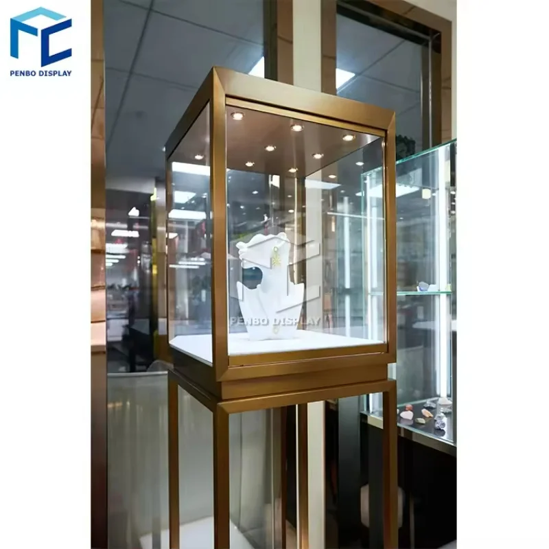 2025customized.Lockable Jewellery Shop Display Cabinet Led Lighting Glass Showcase Jewelry Display Cabinet