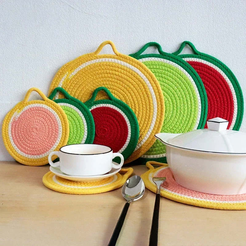 Insulated Mat Home Kitchen Table Placemat Circular Cotton Cord Braided Tray Mat Insulated Coaster Pan Mat