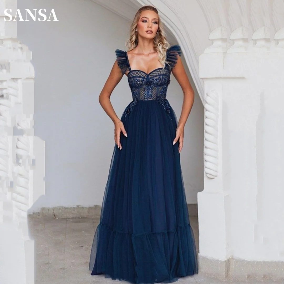 

Sansa Dark Blue فساتين سهره فاخره 2023 Elegant Plus Size فساتين السهرة Sweetheart Vestidos De Noche Sequin On Chest Prom Dresses