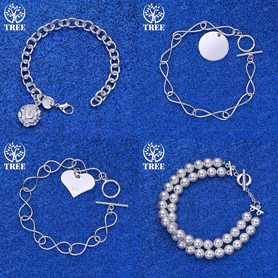 

New 925 Sterling Silver Beads Chain Flower Love Heart Round Pendant Bracelets Lady Anniversary Party Fashion Jewelry Accessories
