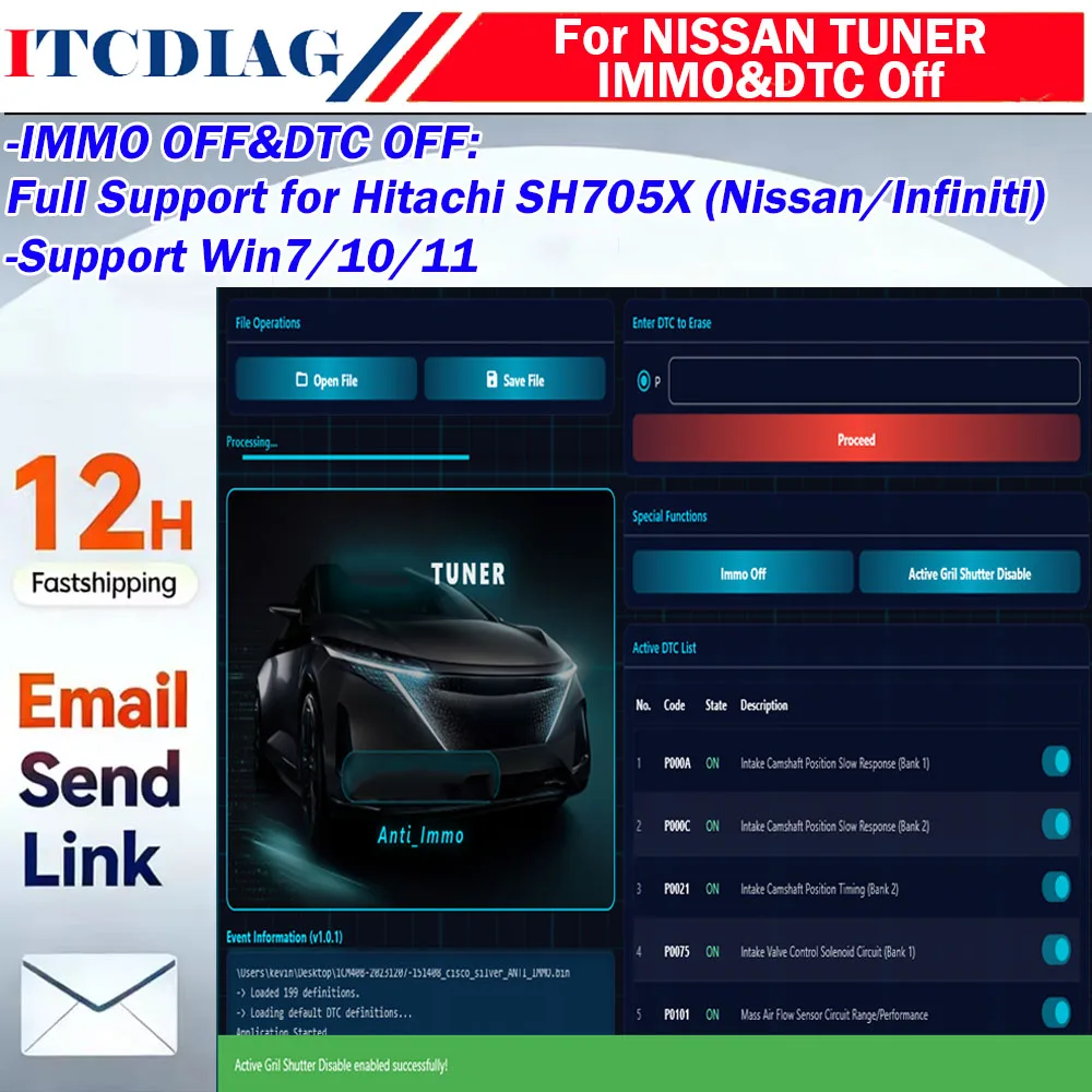 

Программное обеспечение для тюнинга 2026 для NISSAN: поддержка отключения IMMO и DTC, управление для автомобилей Nissan/Infiniti, отключение активных шторок решетки радиатора
