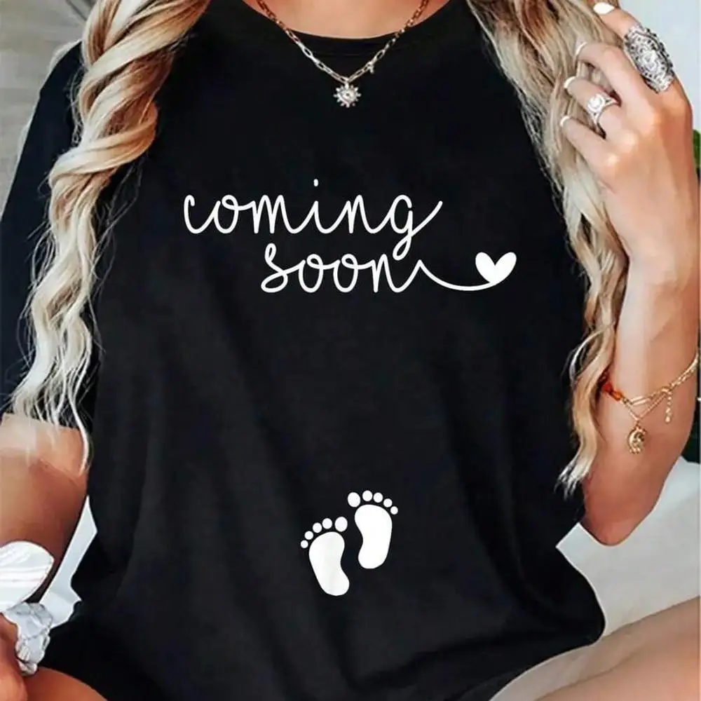 % Cotton Casual-Shirt Pregnancy Announcement Pregnant Mom To Announce Pregnancy-Shirt% Comfortable Cotton Patterned Women s Clothing