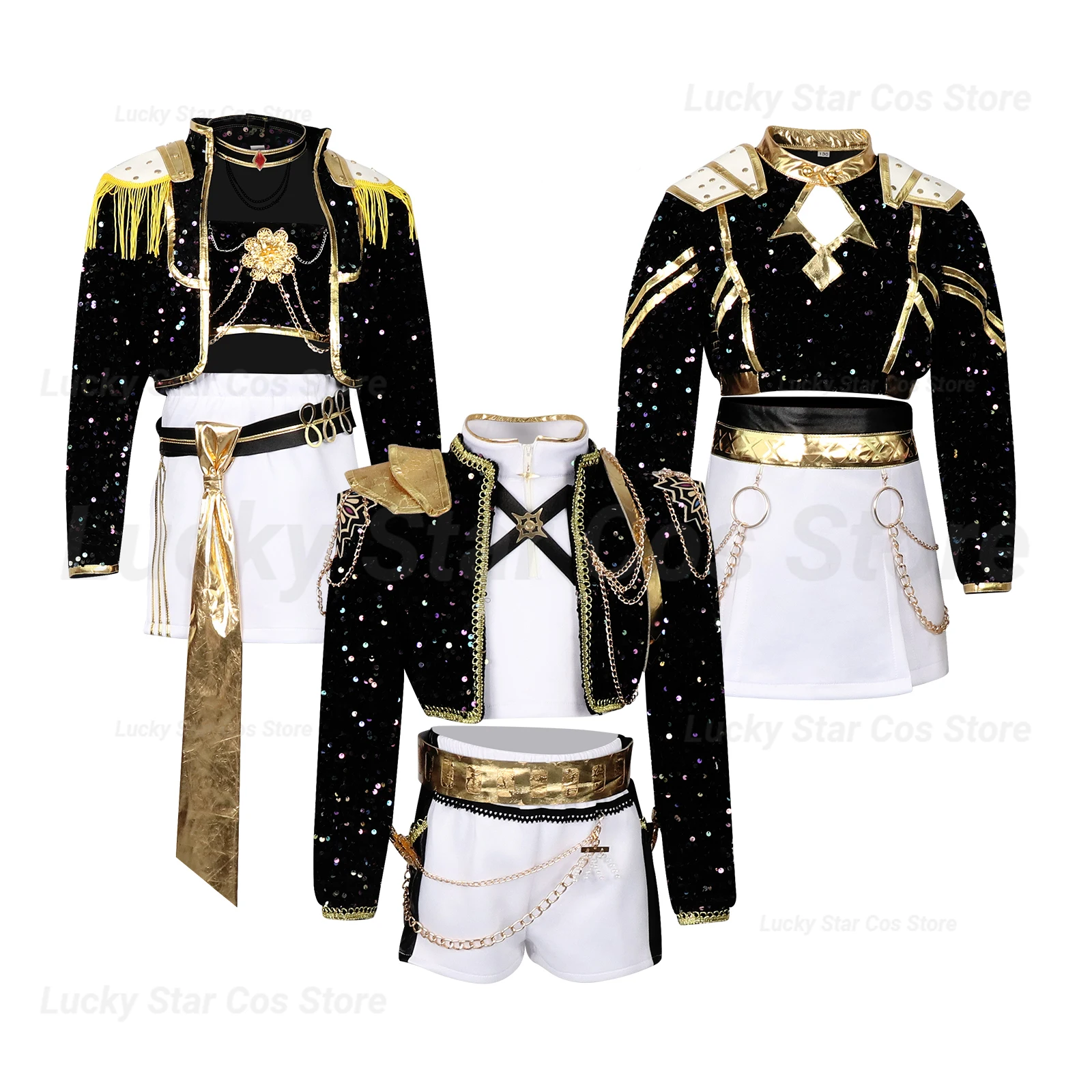 

2025 Kids Kpop Devil Hunter Huntrix Rumi mila zuoyi Cosplay costume Black and gold set Children's girl idol role-playing costum