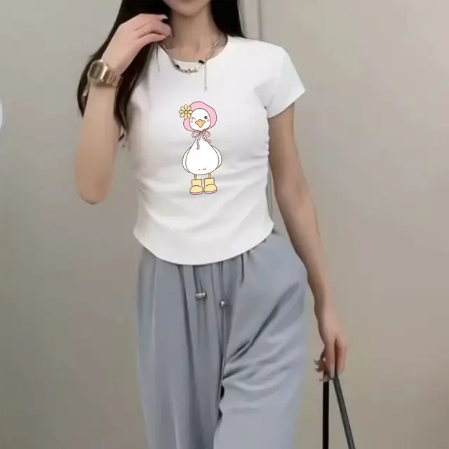 912-97f75f.jpg Women's Waist-Defining Elastic T Shirt Cute Duck
