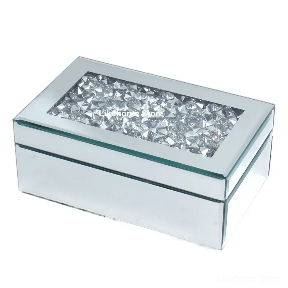 Crush Diamond Mirrored Glass Jewelry Organizer Box Chest Boxes Jewelry Women Trinket Drawers Earrings Necklace Makeup Organiser