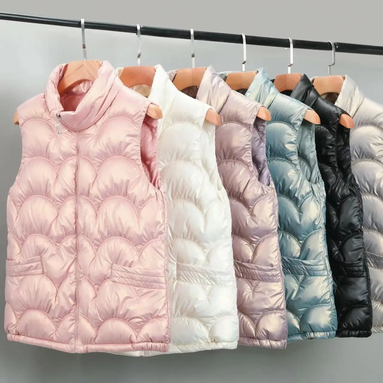 Glossy Down Cotton Vest Jacket Women 2024 New Autumn Winter Korean Style Stand Collar Sleeveless Waistcoat No Clean Quilted Coat