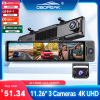 OBDPEAK 3 Camera Dash Cam 4K Car DVR Front Inside Rear 1080P GPS Tracking Night Vision Video Registrator Dashcam Parking Monitor