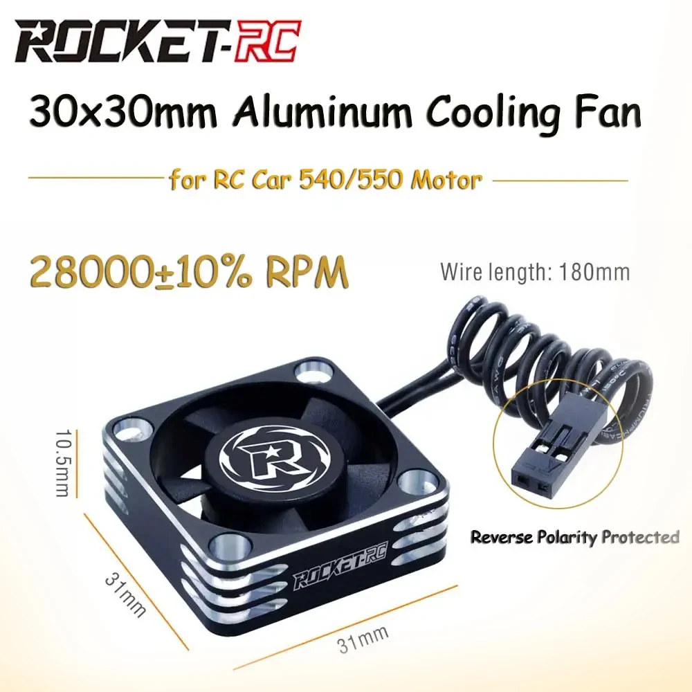 ROCKET-RC 30x30mm Cooling Fan High RPM 3010 RC Aluminum Fan Heat Dissipation for 1/8 1/10 1/12 RC Car 540/550 Motor RC Parts