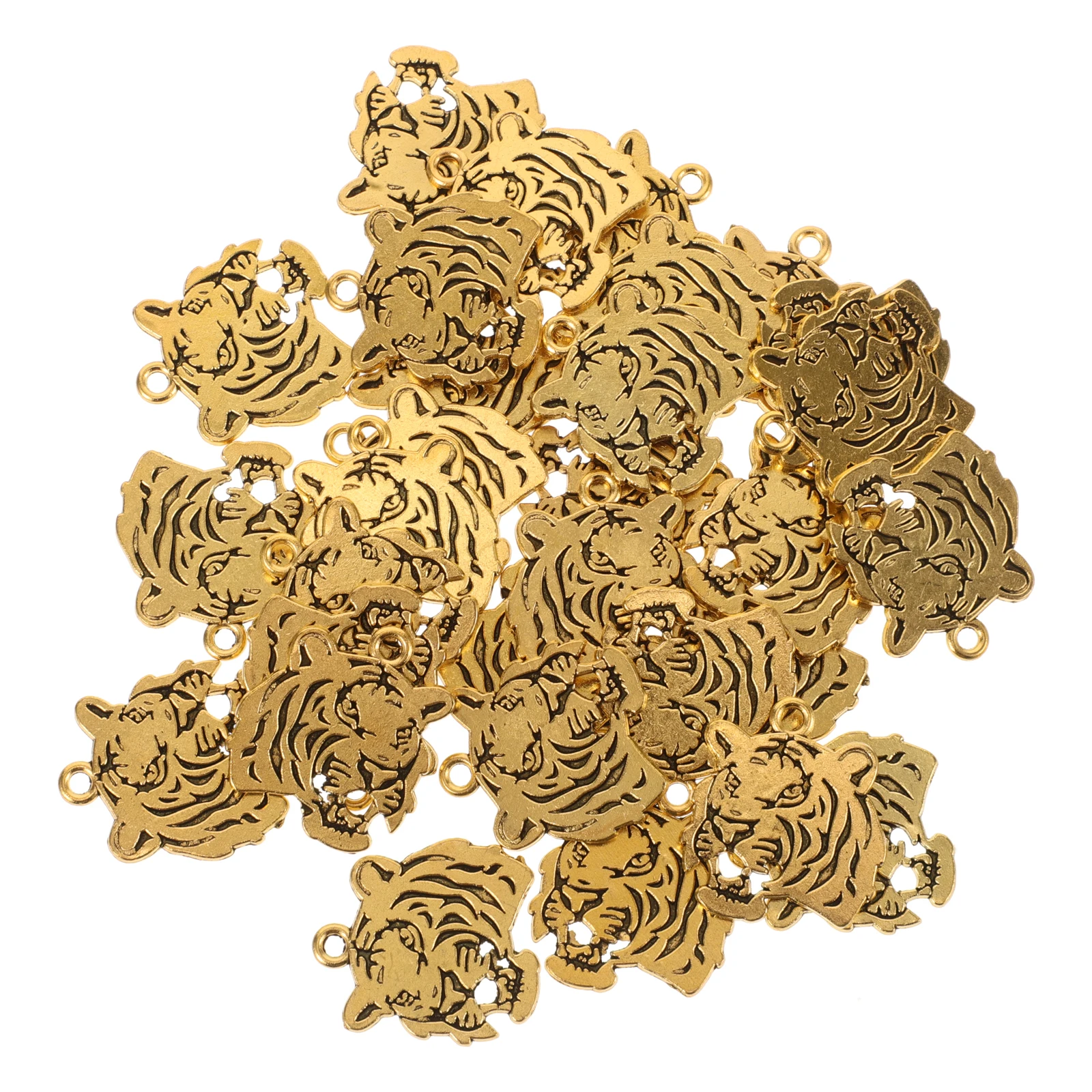

30pcs Tiger Head Diy Alloy Charms Jewelry Making Accessories Necklace Bracelet Keychain Crafts Golden Durable Stylish Unique