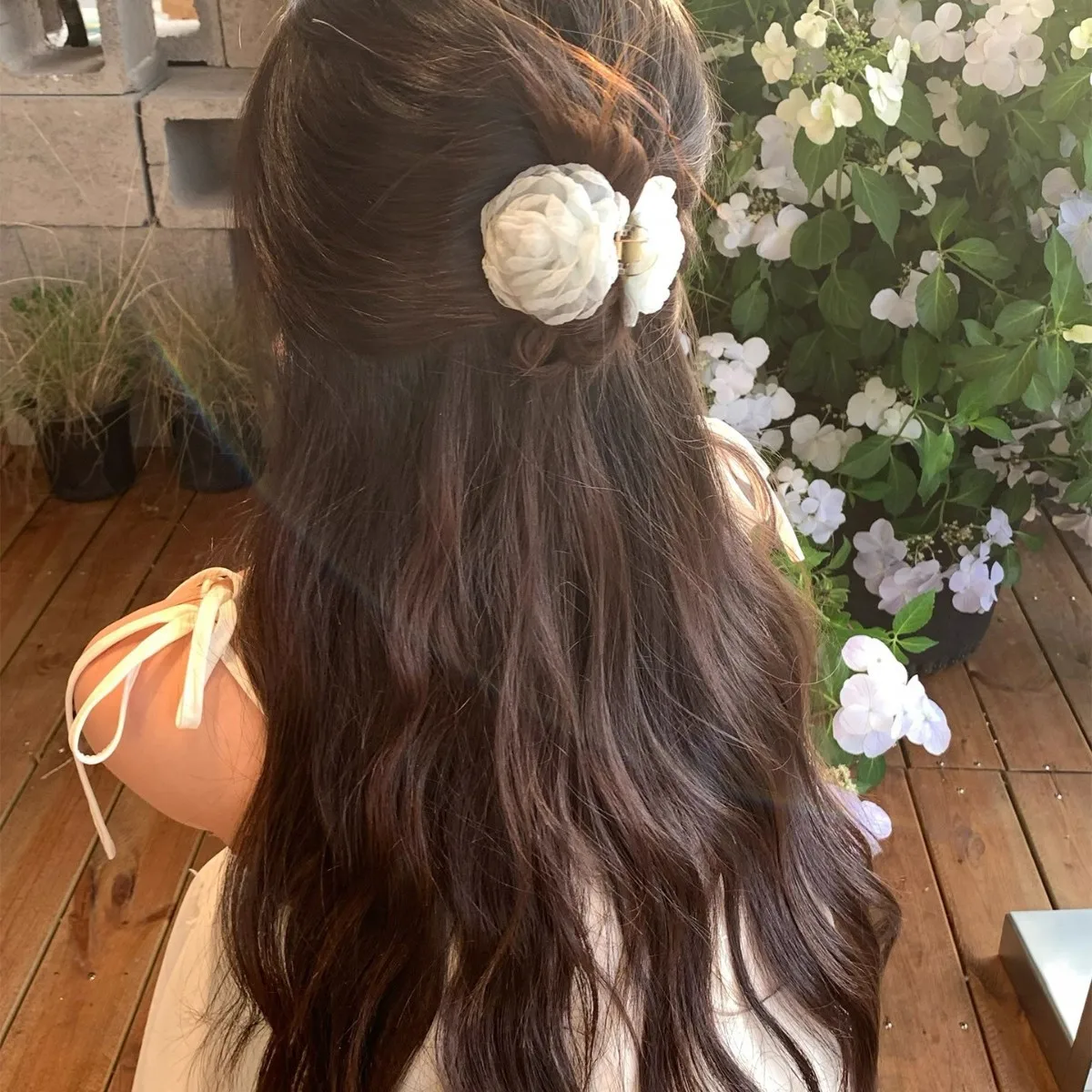 

Summer Camellia Flower Hair Claw Women Elegant Half Updo Hair Clips Organza Rose Hairpin Rose Flower Hair Accessories