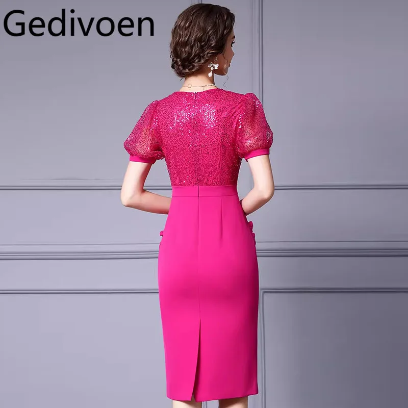 Gedivoen Summer Fashion Runway Designer abiti da donna Vintage paillettes Ruffles temperamento glutei che coprono abiti spaccati