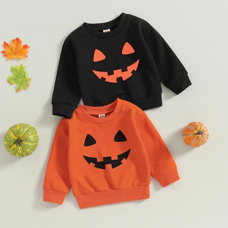 

Kids Halloween Sweatshirt Pumpkin Embroidery Long Sleeve Pullover Tops for Toddler Cute Clothes Outfit