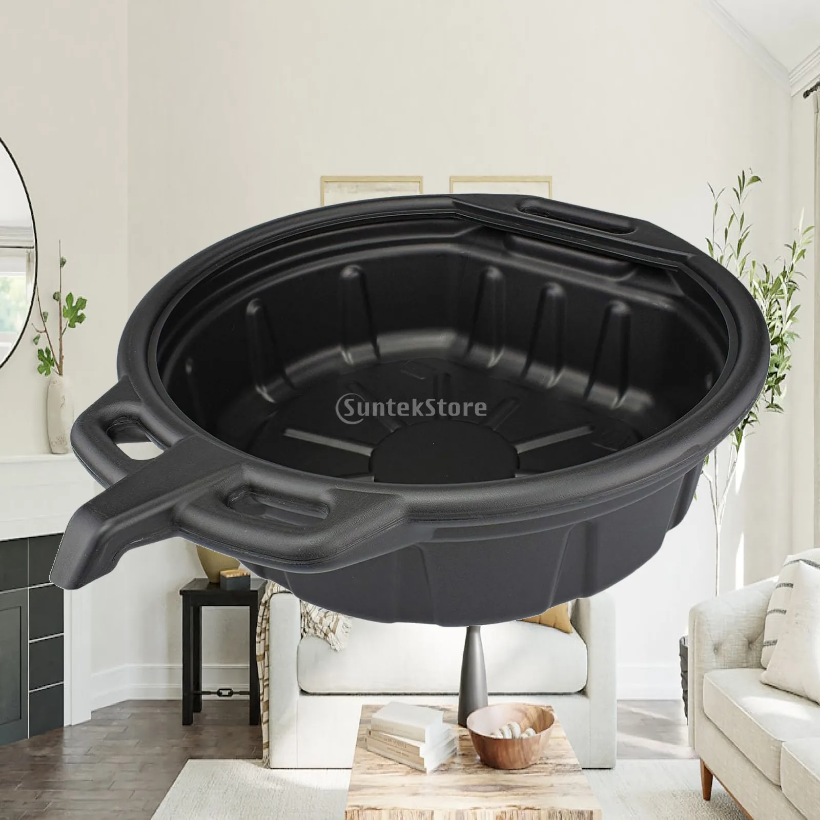 Oil Drain Can with Easy Pour Spout Plastic Fluted Collect Pan Engine Coolant Tray for Motorcycle Bike Repair