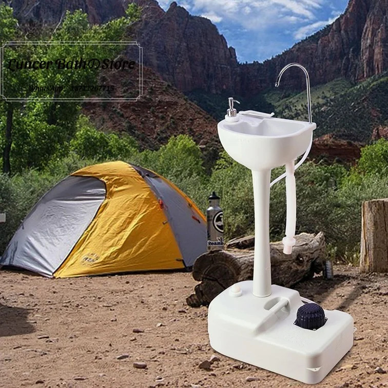 Portable Foot Pump Hand Wash Station, Mobile Outdoor Sink with Wheels for Camping, Construction Site, Epidemic Prevention