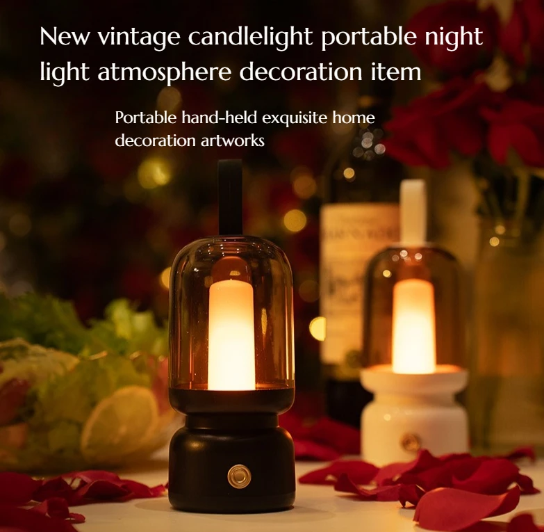 

Retro Candlelight Portable Light Fixture for Bedroom Bedside Table Soft Light Decorative Art Piece for Home Atmosphere Gift