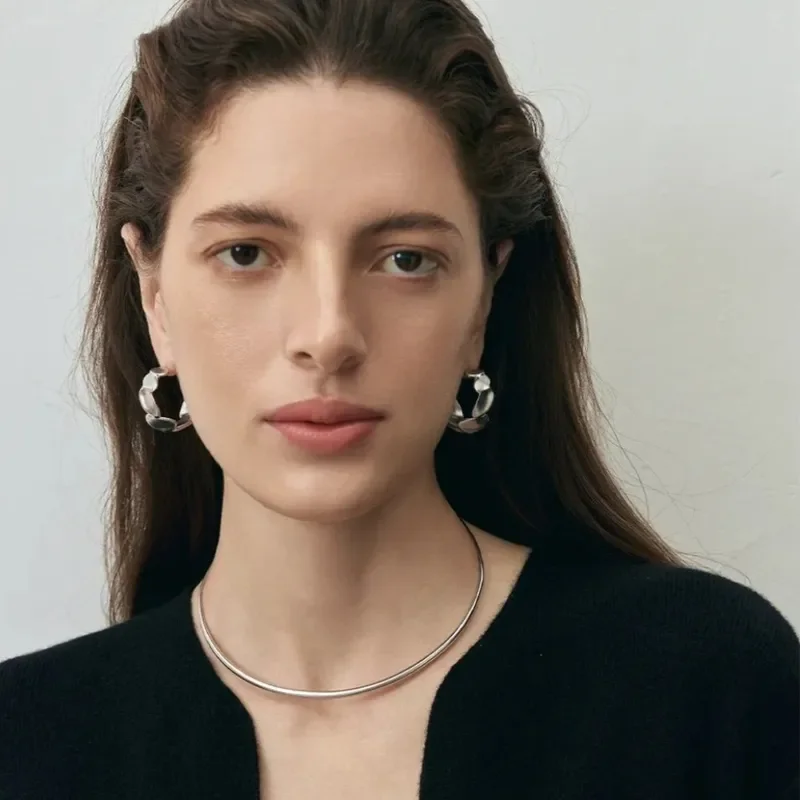 Gold and silver irregular stud earrings women's light luxury niche design earrings high-end temperament unique autumn and