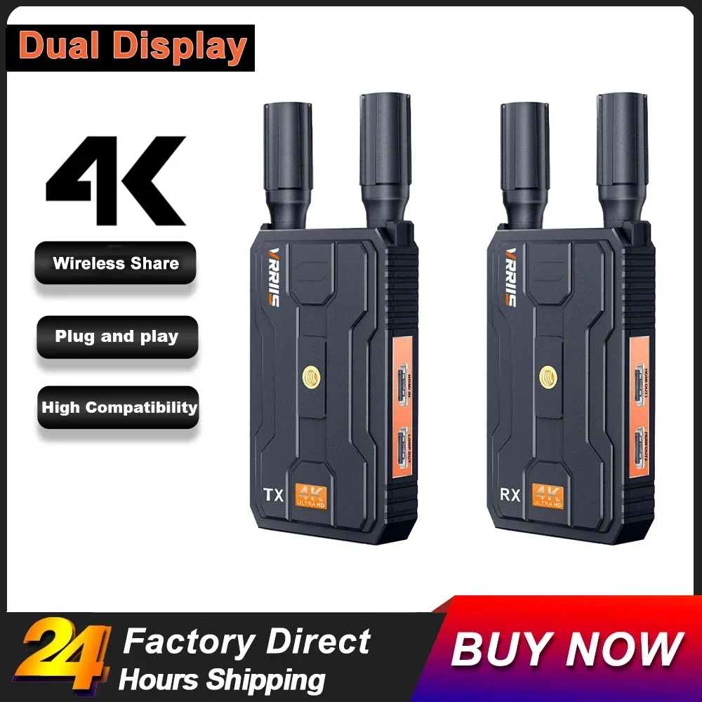 4K Wireless Transmission System Dual HDMI Display with HDMI Loop Video Transmitter and Receiver HDMI Extender for DSLR Camera PC