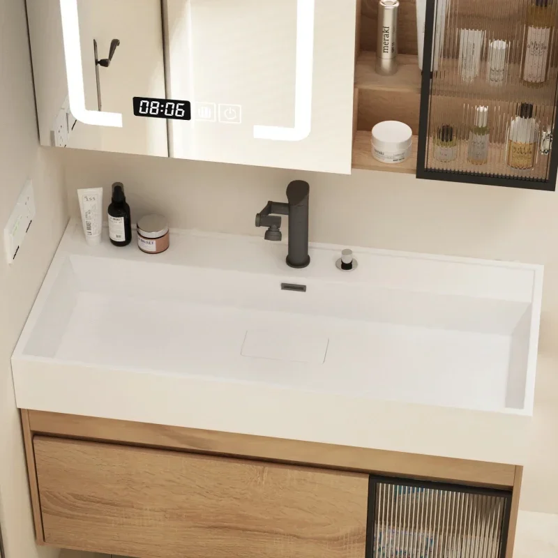 

Log wind bathroom cabinet combination bathroom washstand microcrystalline stone integrated basin toilet face wash basin Xiaoshan