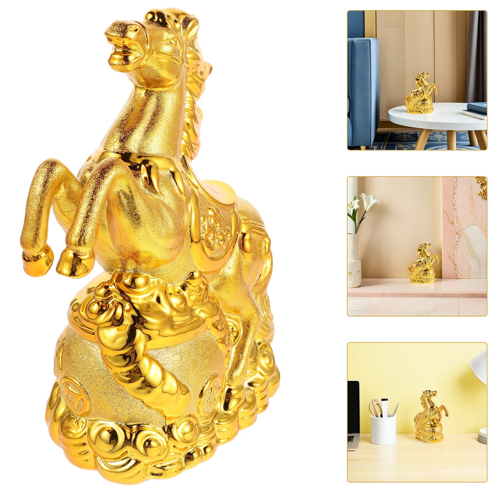 

Ceramic Horse Savings Bank Smooth Glossy Zodiac Animal Coin Holder Decorative Home Office Money Box Saving Pot